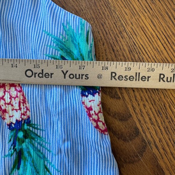 Dress L Pineapple Print Striped Sleeveless Halter Dress Back Button Closure - Picture 7 of 7